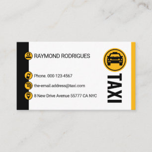 Tarjeta De Visita Tiras de taxi negras y amarillas minimalistas para