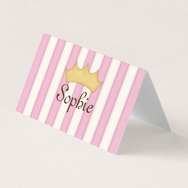 Tarjeta De Visita Tiras rosadas Personalizadas Princesa Jugar Fecha (Anverso)