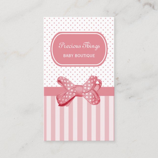 Tarjeta De Visita Tiras rosas bonito Boutique Polka Dot Bow (Anverso)
