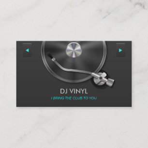 Tarjeta De Visita Tocadiscos de DJ Música Moderna Gris y Plata