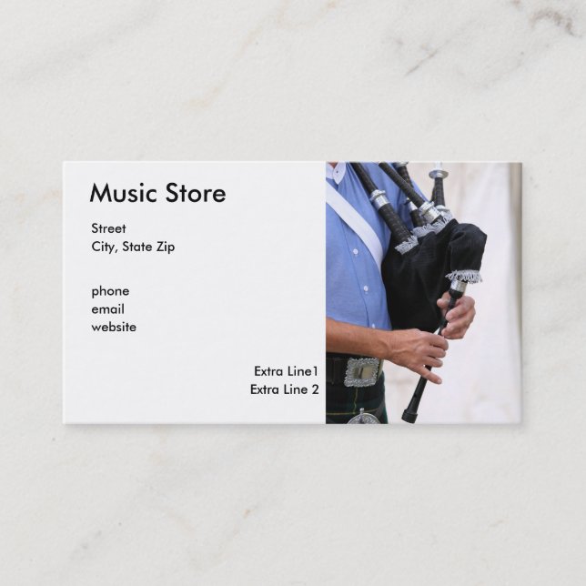 Tarjeta De Visita tocando la gaita, Music Store, calle, ciudad, Sta… (Anverso)