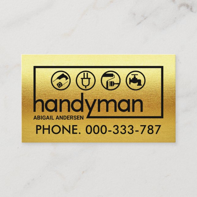 Tarjeta De Visita Todo el marco de señalización del Handyman Gold (Anverso)