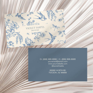 Tarjeta De Visita Toile De Jouy Vintage Floral Azul Personalizado