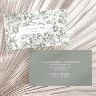Tarjeta De Visita Toile De Jouy Vintage Floral Verde Personalizado