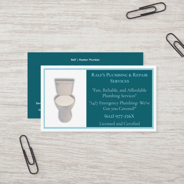Tarjeta De Visita Toilet de servicios de fontanería Verde azulada os (Anverso/Reverso In Situ)