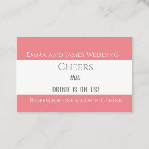 Tarjeta De Visita Token de bebida simple de Boda rosa básico