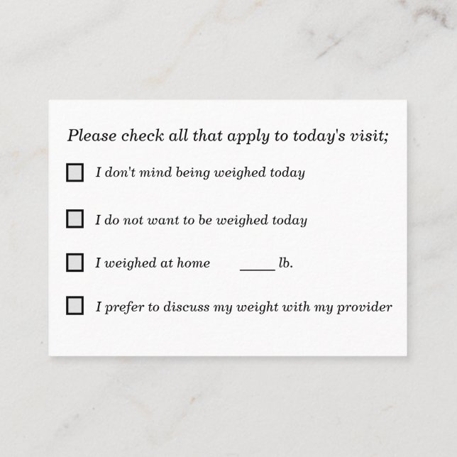 Tarjeta De Visita Toma de decisiones compartida para Weigh-Ins (Reverso)