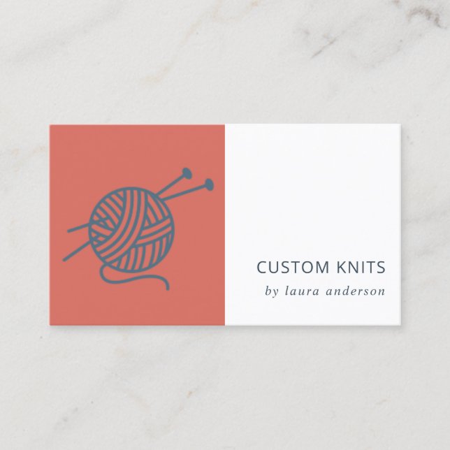 TARJETA DE VISITA TOMATO RED NAVY GRY KNITTING MADERA YARN BALL (Anverso)