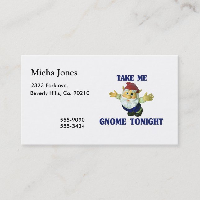 Tarjeta De Visita Tómeme el gnomo esta noche (Anverso)