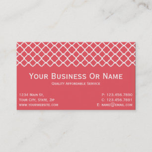 Tarjeta De Visita Tono Amigable Persimmon Color Rosa Y Quatrefoil Bl