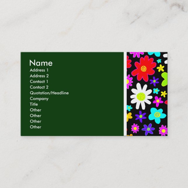 Tarjeta De Visita Tono de textura (flores Personalizados) II - Verde (Anverso)