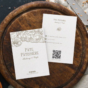 Tarjeta De Visita Tono Sepia Beige Refinado Panadería de Panes QR 