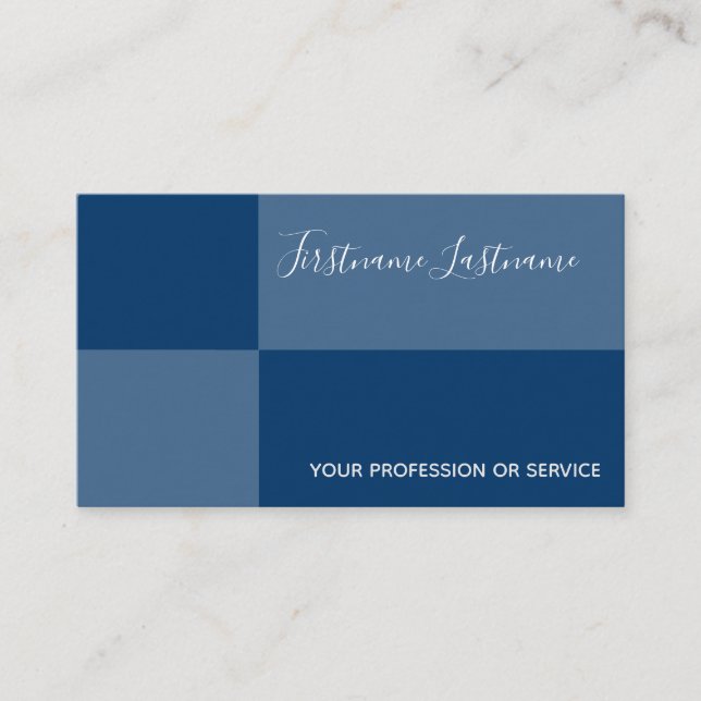 Tarjeta De Visita Tonos azules rectangular caligrafía azul marino (Anverso)