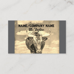 Tarjeta De Visita tonos sepia rústicos de vaca de longhorn