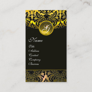 Tarjeta De Visita TOPAZ AMARILLO NEGRO DAMASK MONOGRAM , dorado