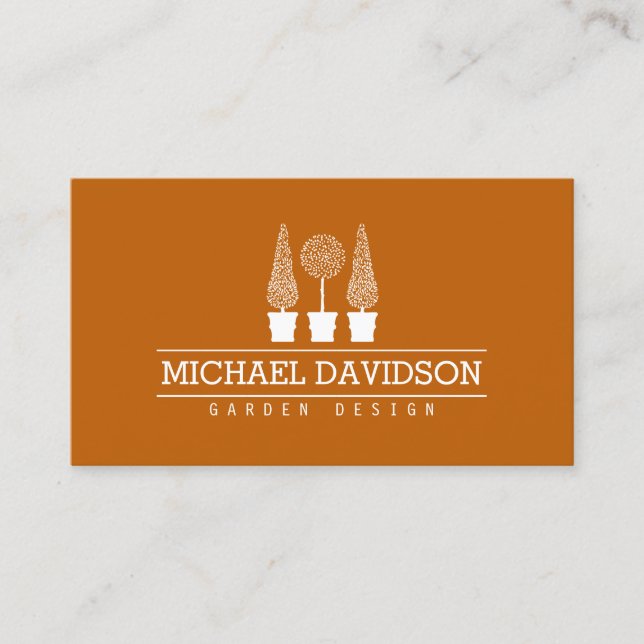Tarjeta De Visita Topiary Trio Gardener Landscaping Dark Naranja (Anverso)