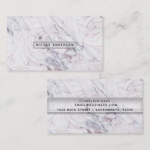Tarjeta De Visita Toque de Mármol Rosa Blanco y Gris Chic Moderno
