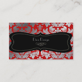 Tarjeta De Visita Torno blanco barroco falso plateado rojo/negro