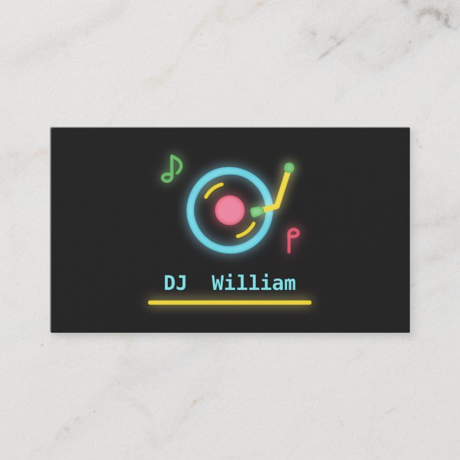Tarjeta De Visita Torno de DJ Luces de Neón Falsas (Anverso)