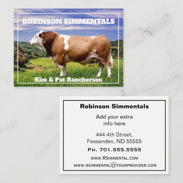 Tarjeta De Visita Toro Simmental en Pasto    (Anverso / Reverso)