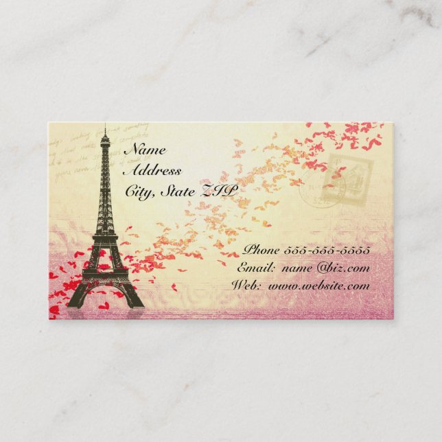Tarjeta De Visita Torre Eiffel con los corazones flotantes (Anverso)