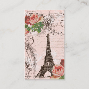 Tarjeta De Visita Torre Eiffel Rosa Roja y Rosa Rosa