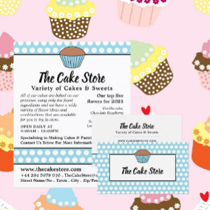 Tarjeta De Visita Torta azul y punto de polka, panadería, pastelería