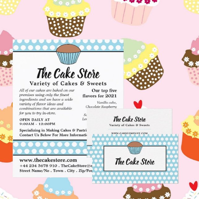 Tarjeta De Visita Torta azul y punto de polka, panadería, pastelería (Subido por el creador)