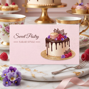 Tarjeta De Visita Torta de Chocolate con Goteo de Rosa Suave y Panad