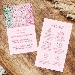 Tarjeta De Visita Torta de cuidado de marca mínima con destello rosa