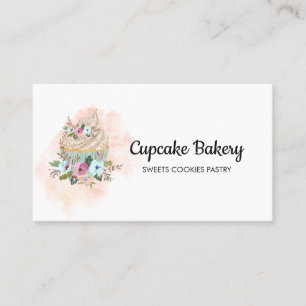 Tarjeta De Visita Torta De Cupcake Panadero Pastelería Acuarela