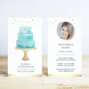 Tarjeta De Visita Torta de Estrellas de Acuarela Verde Chef Pasteler
