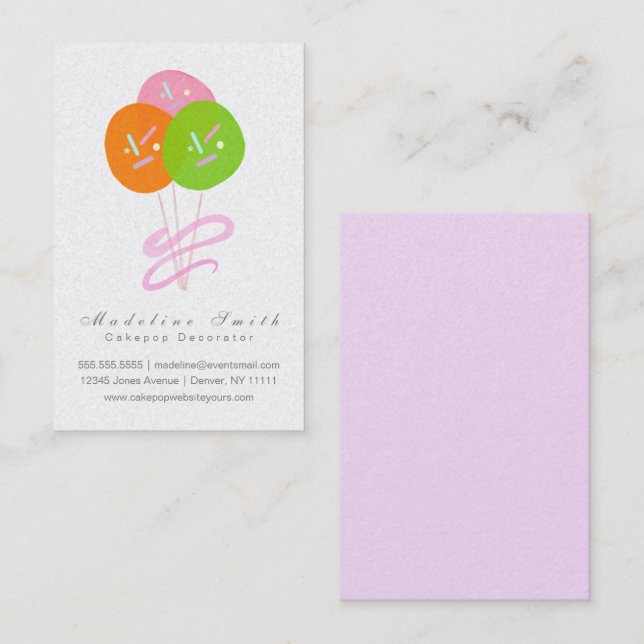 Tarjeta De Visita Torta Decoradora de Galletas Cakepop Acuarela B (Anverso / Reverso)