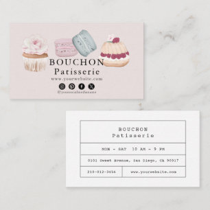 Tarjeta De Visita Torta Macarón Cupcake Rosa Redes Sociales Panaderí