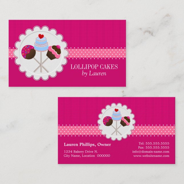 Tarjeta De Visita Torta Pops Rosadas Caprichosas (Anverso / Reverso)