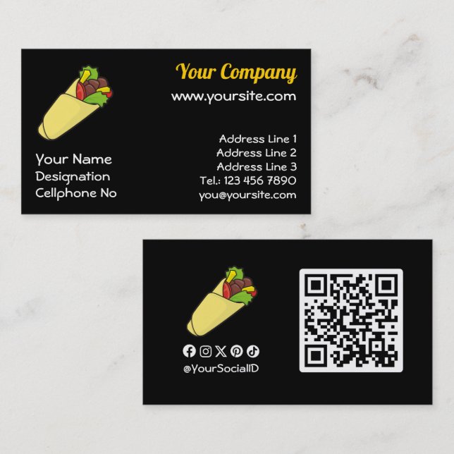 Tarjeta De Visita Tortilla Sandwich Wrap (Anverso / Reverso)