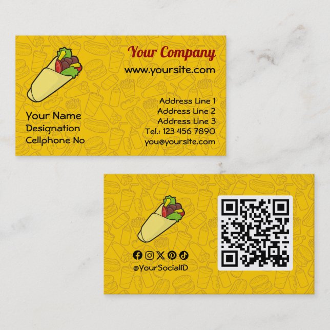Tarjeta De Visita Tortilla Sandwich Wrap (Anverso / Reverso)