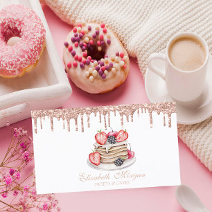 Tarjeta De Visita Tortitas Elegantes Dulces Rose Gold Drips Panaderí