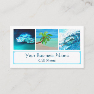 Tarjeta De Visita Tortuga de mar tropical Palm Tree Ocean Wave Surf
