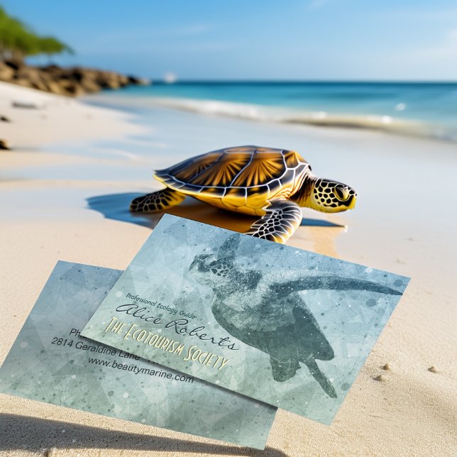 Tarjeta De Visita Tortuga de mar verde geométrica | Guías ecológicas (Subido por el creador)