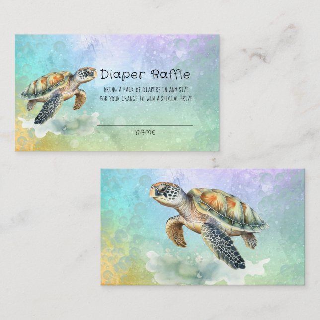 Tarjeta De Visita Tortuga marina acuarela burbujas Diaper Raffle (Anverso / Reverso)