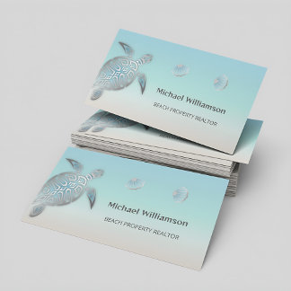 Tarjeta De Visita Tortuga Marina de Mar Turquesa Costera