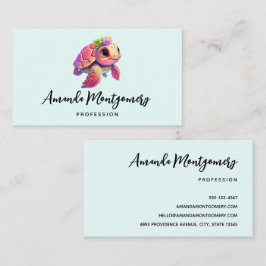 Tarjeta De Visita Tortuga marina rosa caprichosa y linda