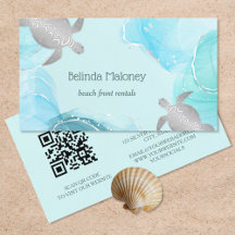 Tortuga Plateada Código QR de Tinta Azul Costera