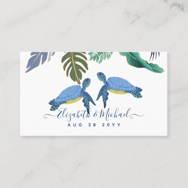 Tarjeta De Visita Tortugas marinas Boda amarillo azul (Anverso)