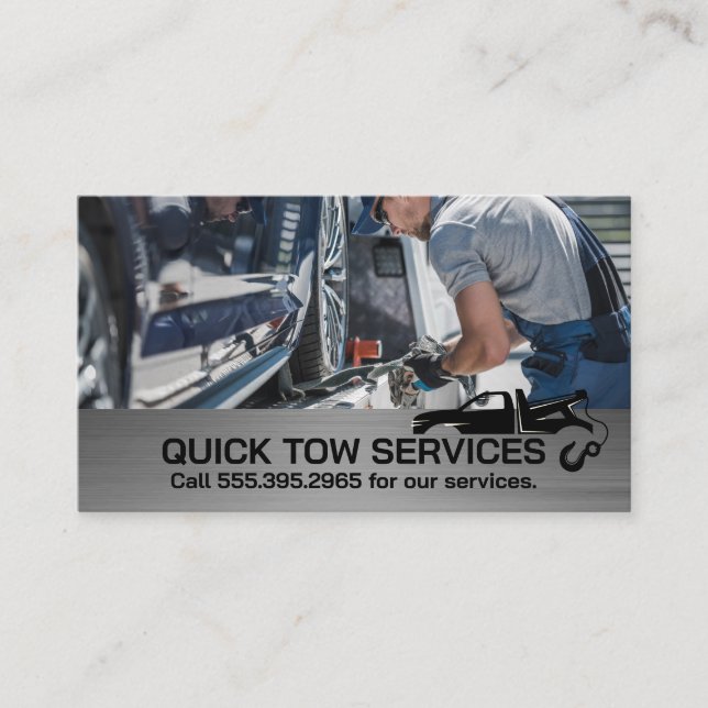 Tarjeta De Visita Tow Truck Operator Securing Car (Anverso)