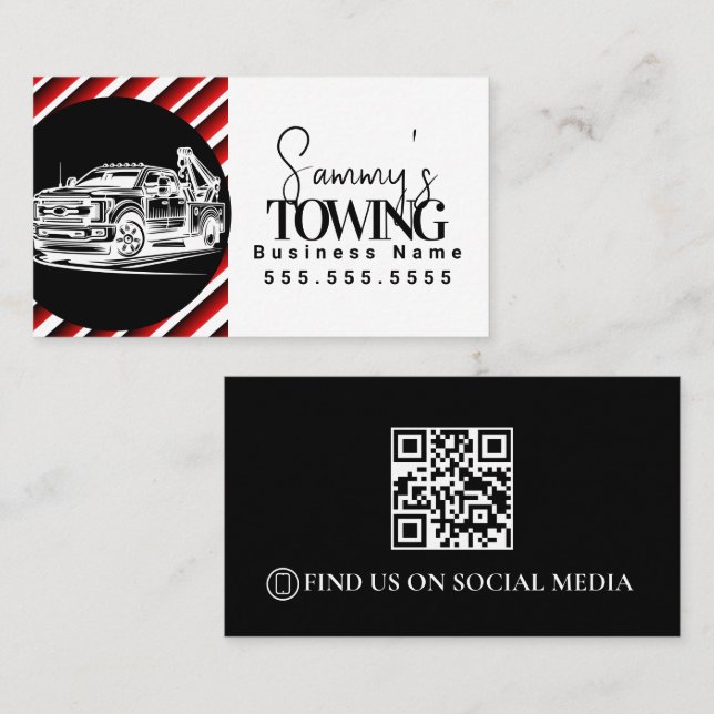 Tarjeta De Visita Tow Truck Services QR Code Logo (Anverso / Reverso)