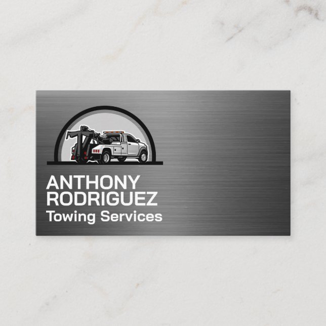 Tarjeta De Visita Tow Trucking Business Logo | Metallic Brushed (Anverso)