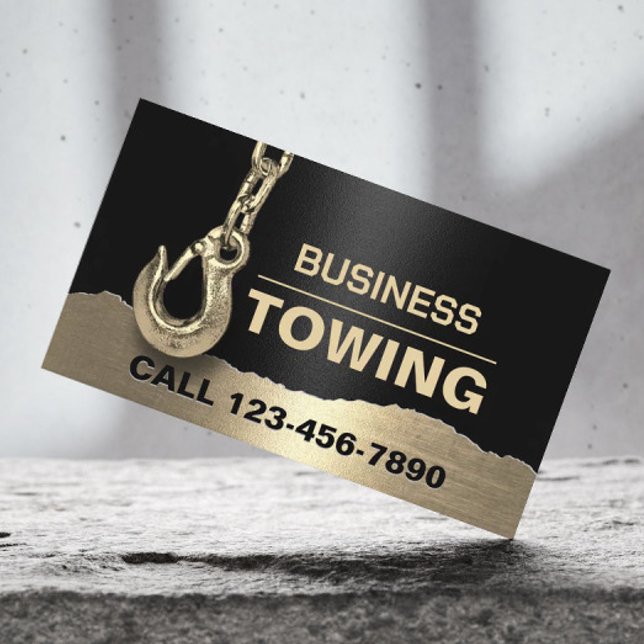 Tarjeta De Visita Towing Company Gold Tow Hook Black moderno (Subido por el creador)