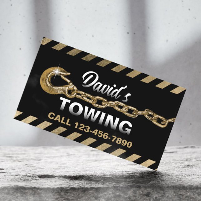 Tarjeta De Visita Towing Truck Car Gold Tow Chain Hauling Service (Subido por el creador)